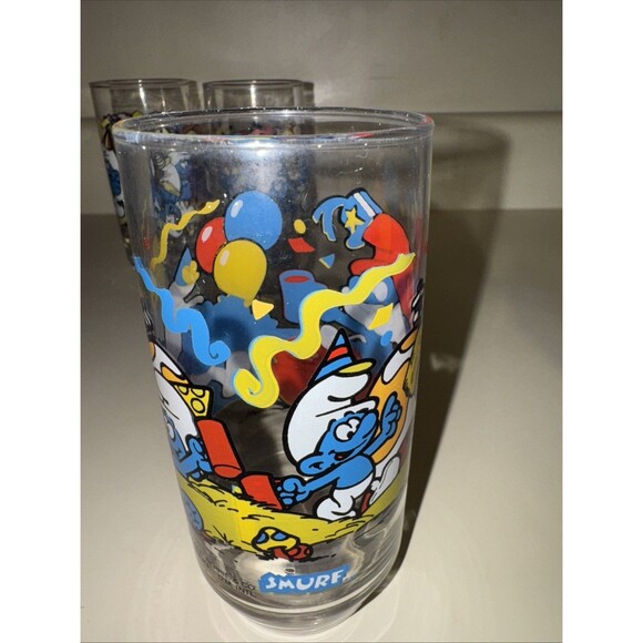 Smurf Collector Glasses Wallace Berrie PEYO 1983 Lot 4 Harmony Handy Papa Clumsy - Picture 12 of 16